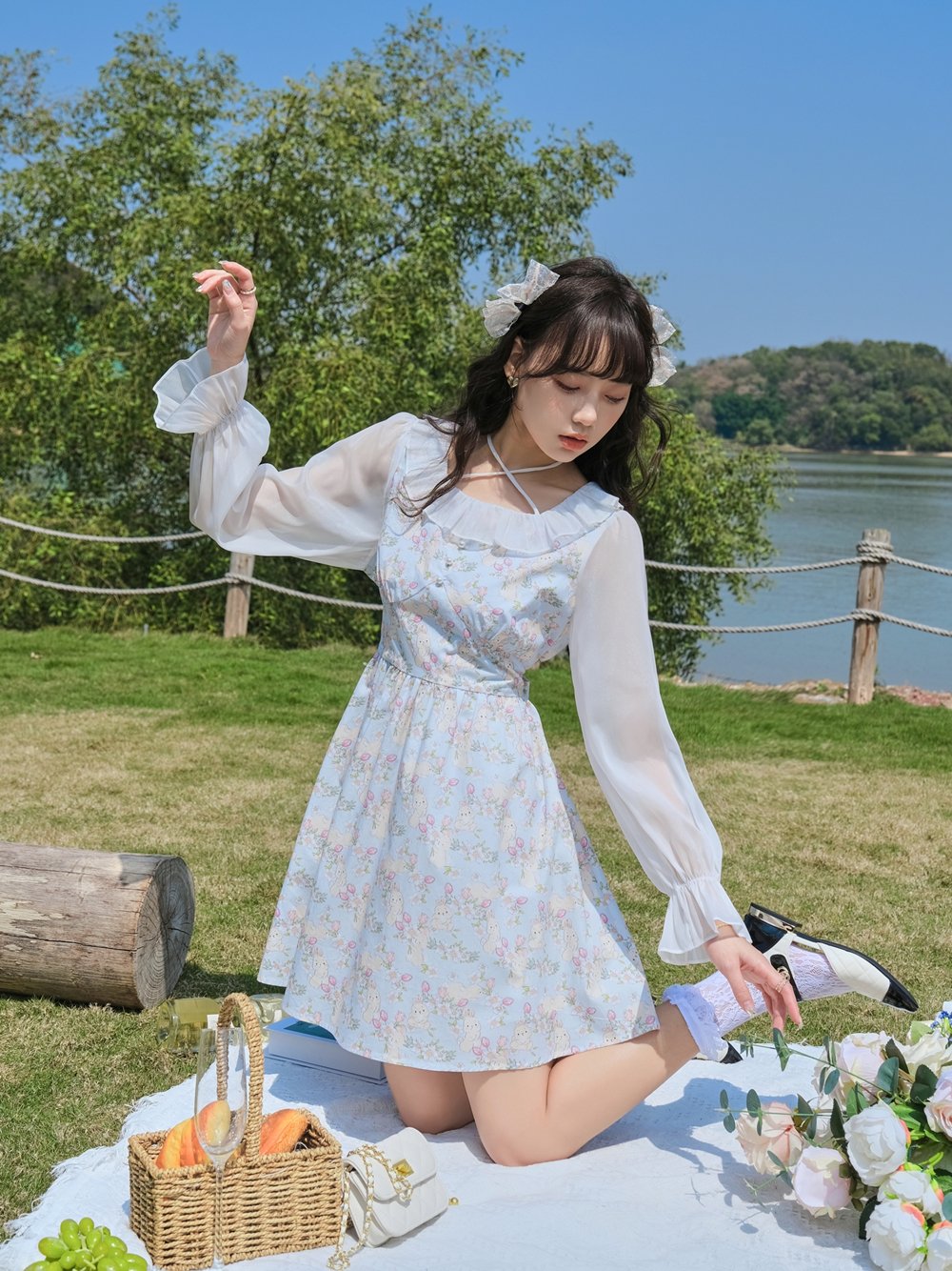 Hanazaki Deer Floral Dress for French Girls