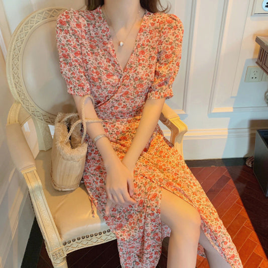 2020 Spring Summer Retro Floral V-Neck Dress for Women