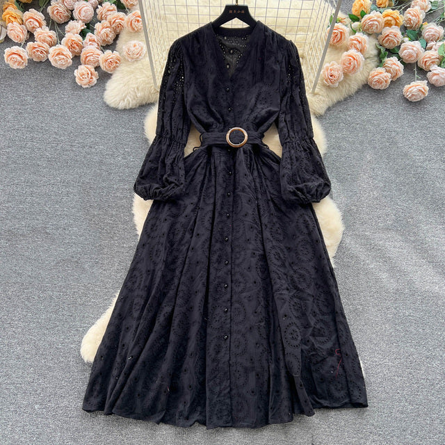 Tingfly Vintage Elegant Women Summer Embroidery Midi Dress