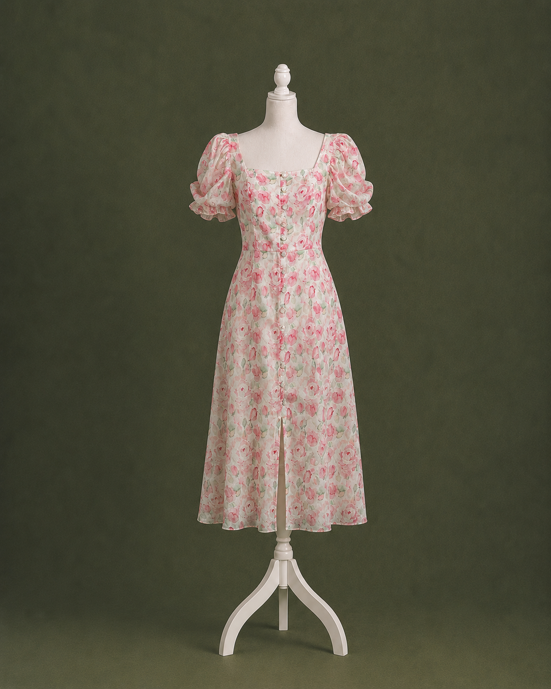 Soft Pink Watercolor Floral Midi Dress