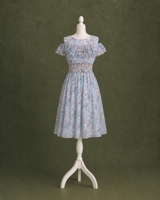 Blue Floral Ruffle Dress
