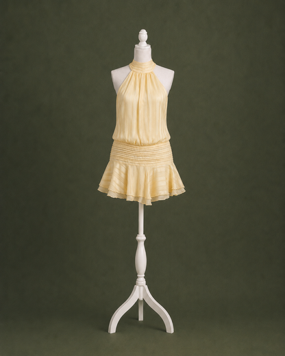 Solene Butter Yellow Halter Dress