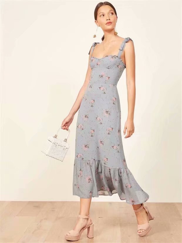 Vintage Floral Chiffon Slip Dress for Summer Beach