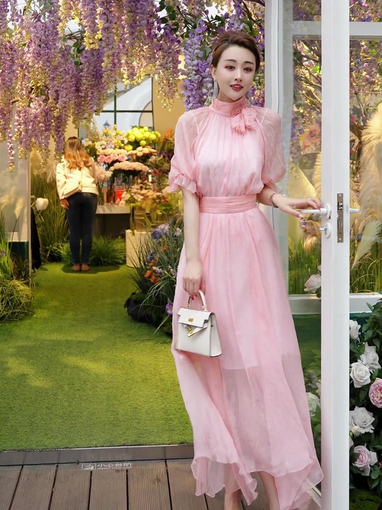 Exquisite French Long Dress with Gentle Fairy Waistband