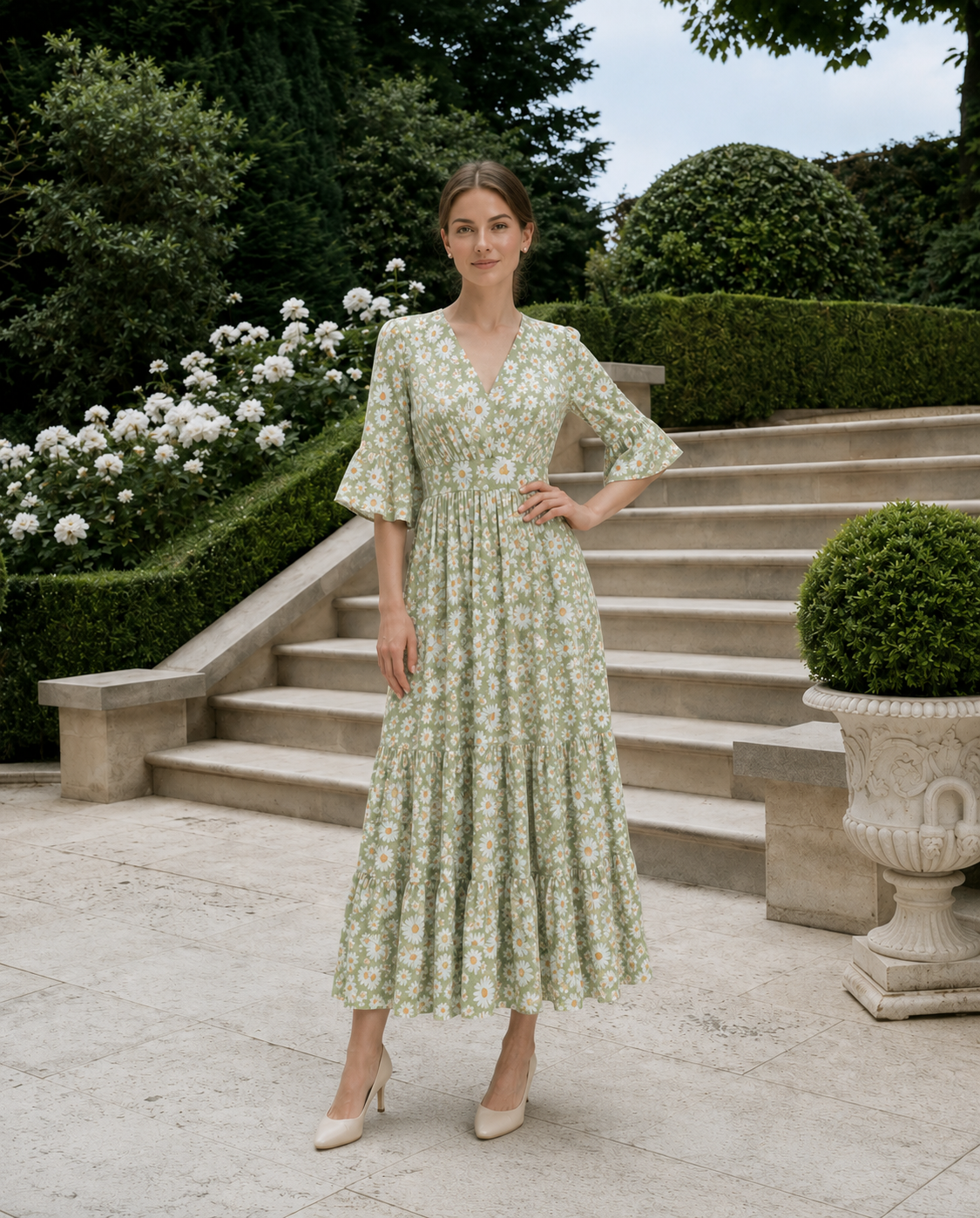 Sage Green Blossom Maxi Dress