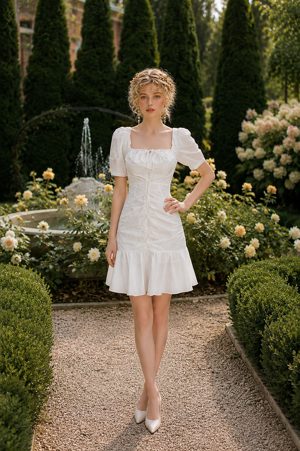White Romantic Garden Party Mini Dress