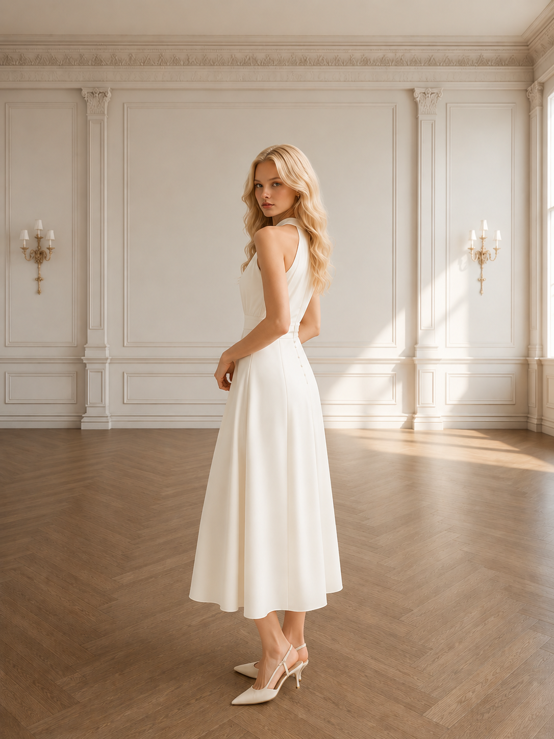 Moonlight Grace Ivory Midi Dress