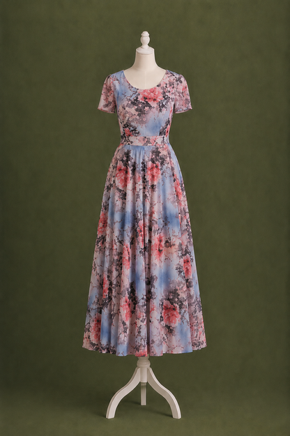 Serenity Watercolor Floral Midi Dress