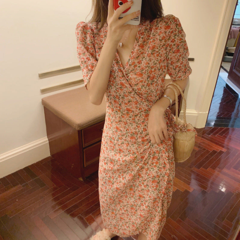 2020 Spring Summer Retro Floral V-Neck Dress for Women