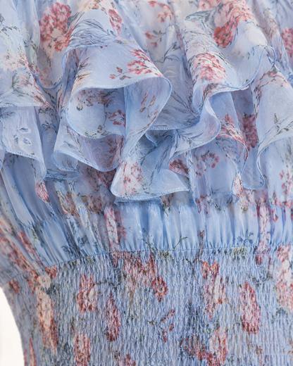 Blue Floral Ruffle Dress