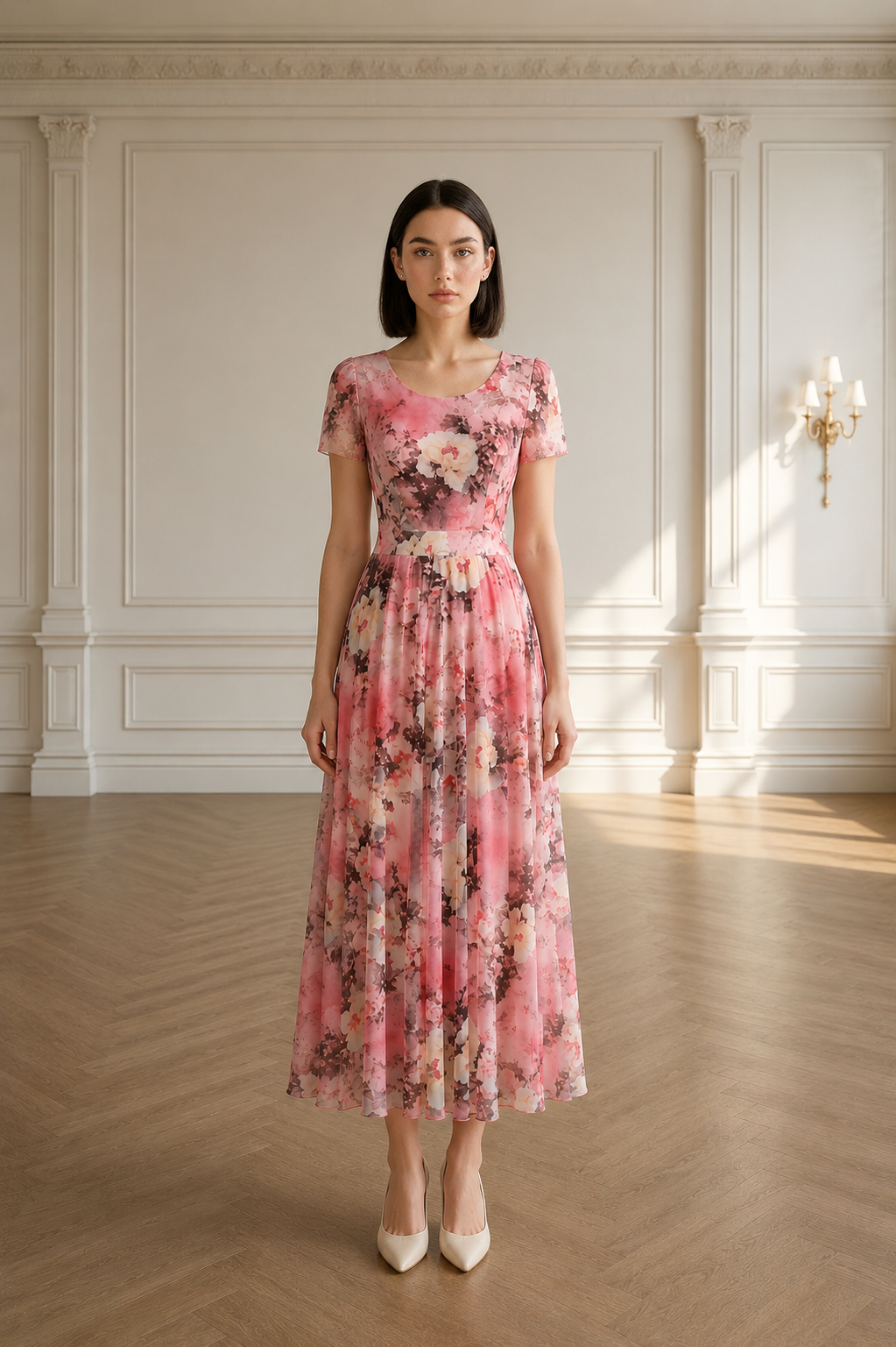 Serenity Watercolor Floral Midi Dress
