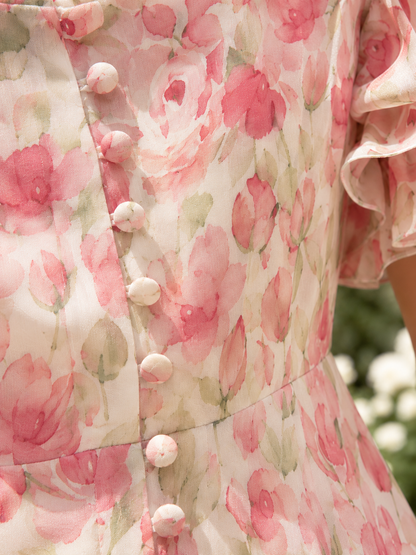 Soft Pink Watercolor Floral Midi Dress
