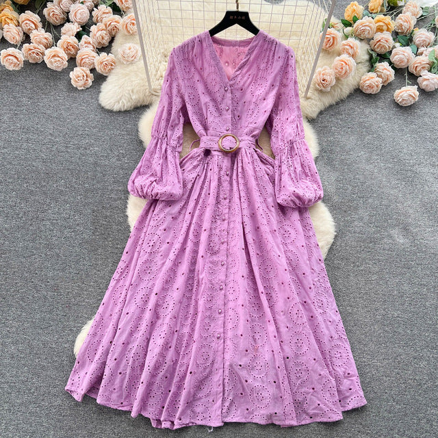 Tingfly Vintage Elegant Women Summer Embroidery Midi Dress