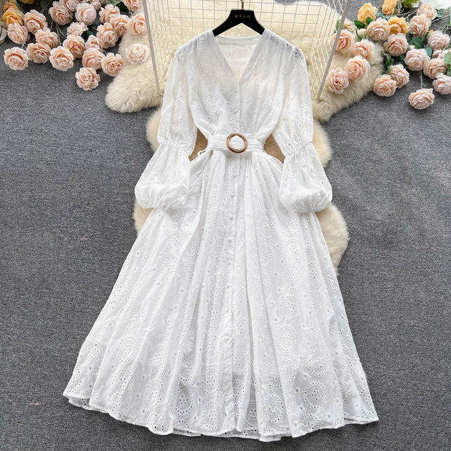 Tingfly Vintage Elegant Women Summer Embroidery Midi Dress