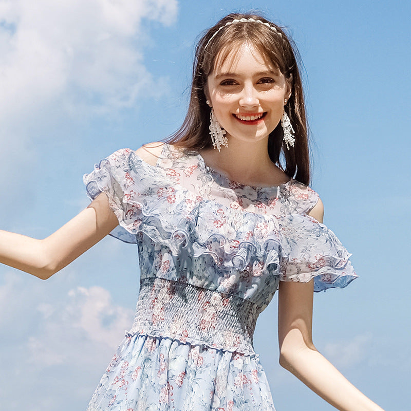 Summer Women's Ruffled Sleeve Floral Chiffon Dress 69263