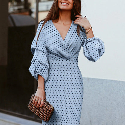 Polka Dot Print Mid-Sleeve Fashion Dress for Women