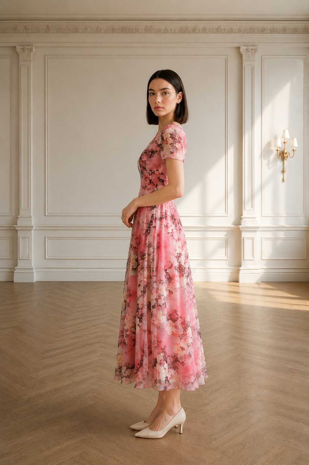 Serenity Watercolor Floral Midi Dress