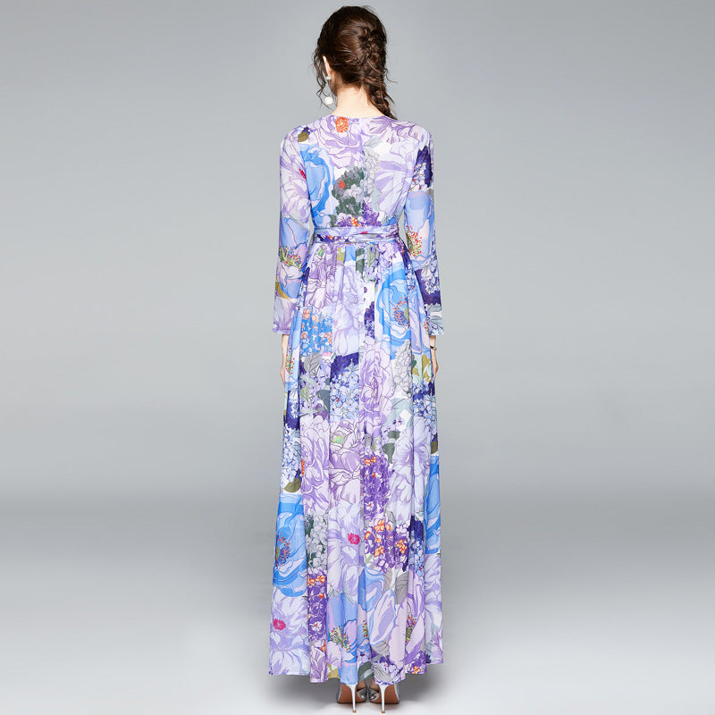 Long Sleeve Floral Chiffon Maxi Dress