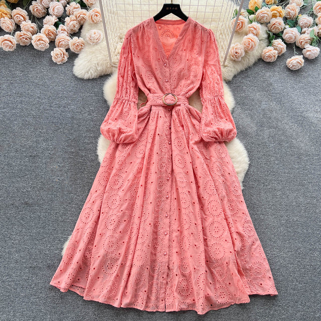 Tingfly Vintage Elegant Women Summer Embroidery Midi Dress