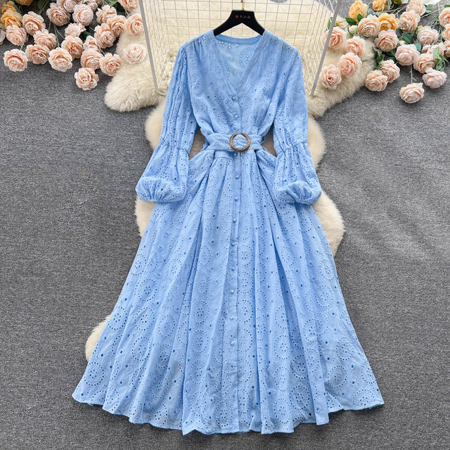 Tingfly Vintage Elegant Women Summer Embroidery Midi Dress