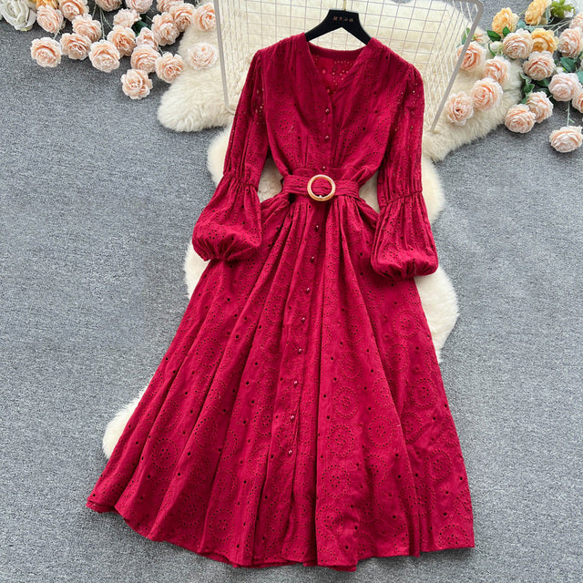 Tingfly Vintage Elegant Women Summer Embroidery Midi Dress
