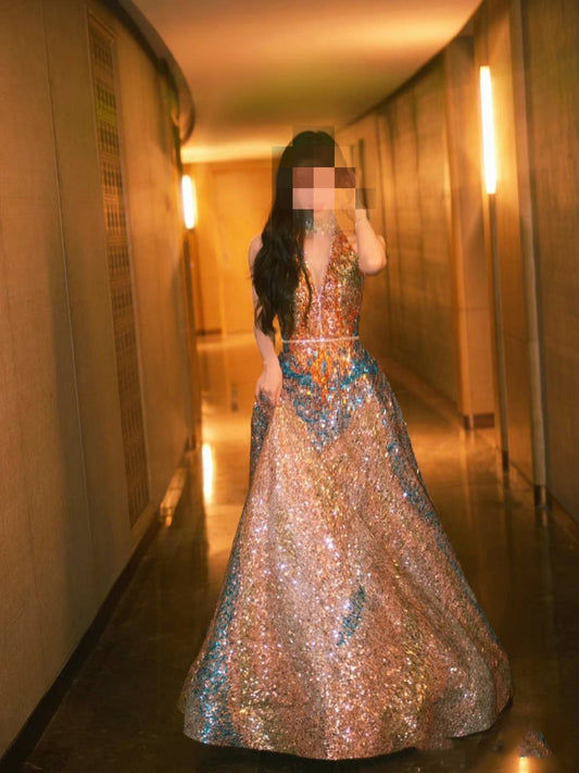 Elegant Sequined Evening Banquet Dress