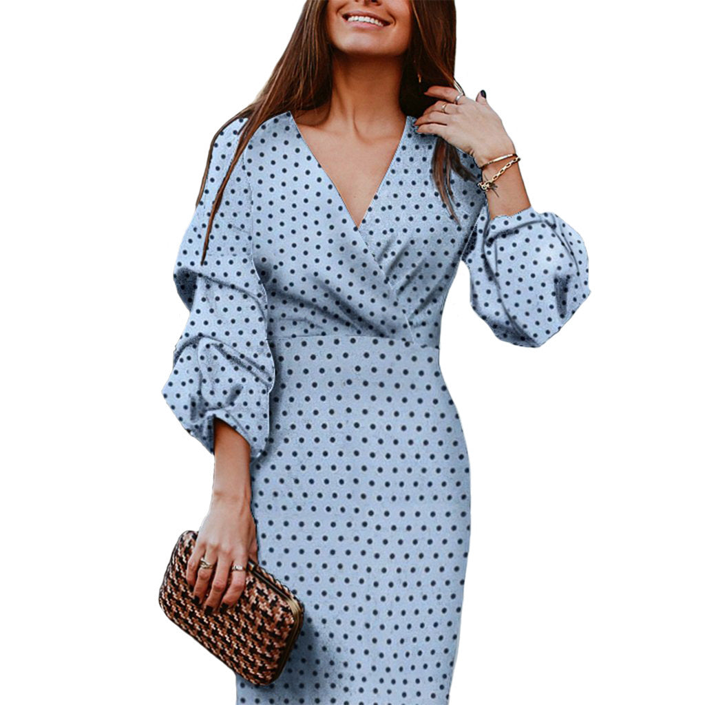 Polka Dot Print Mid-Sleeve Fashion Dress for Women