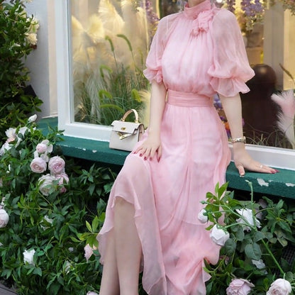 Exquisite French Long Dress with Gentle Fairy Waistband
