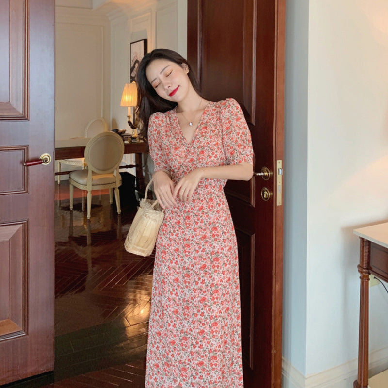 2020 Spring Summer Retro Floral V-Neck Dress for Women