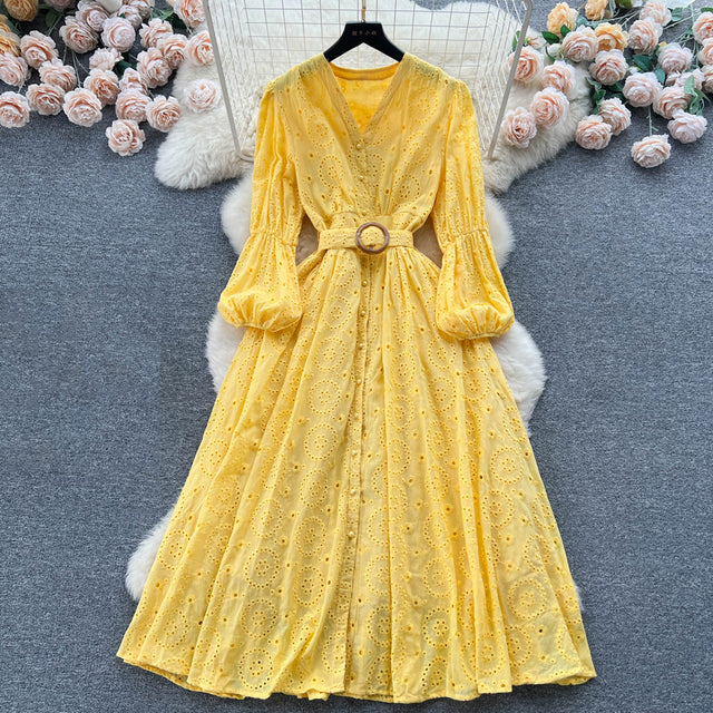 Tingfly Vintage Elegant Women Summer Embroidery Midi Dress