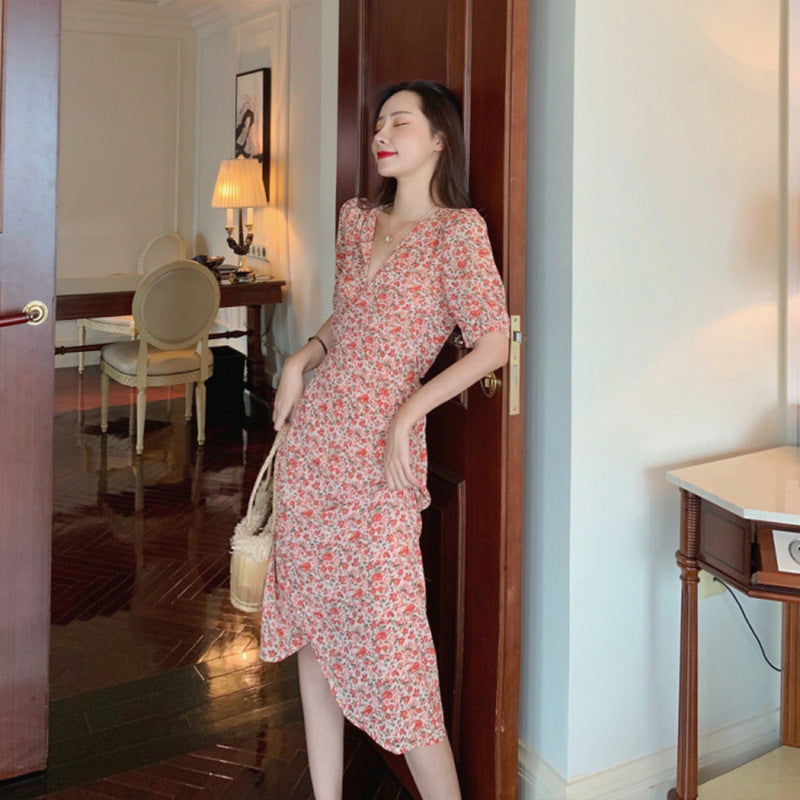 2020 Spring Summer Retro Floral V-Neck Dress for Women