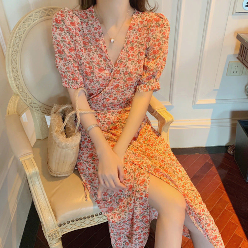 2020 Spring Summer Retro Floral V-Neck Dress for Women