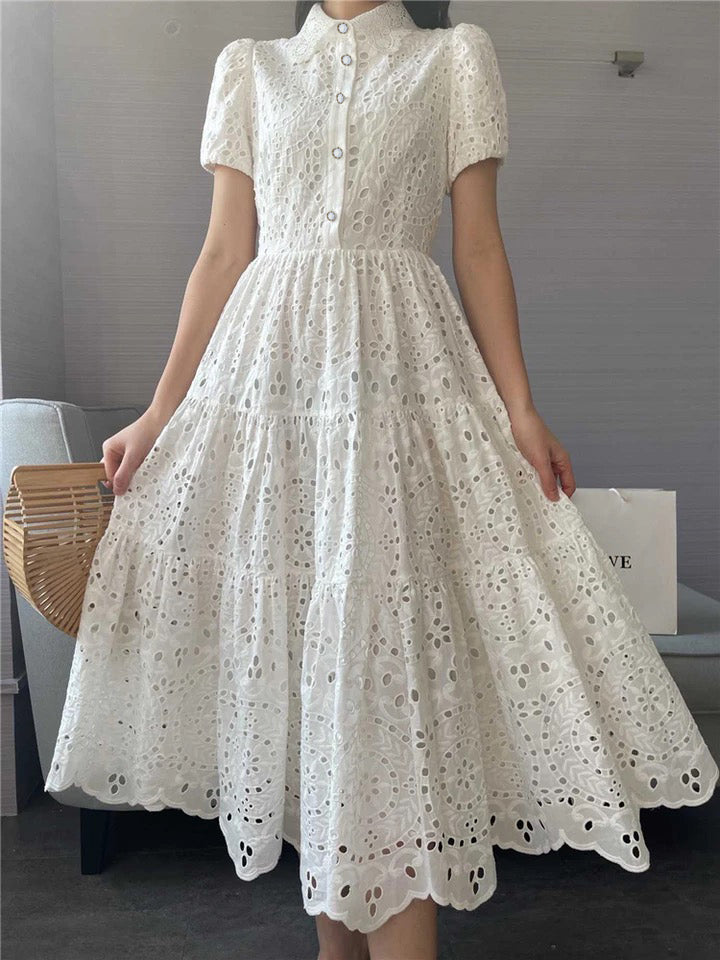 Tingfly Vintage Elegant Women Summer Embroidery Midi Dress