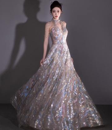 Elegant Sequined Evening Banquet Dress