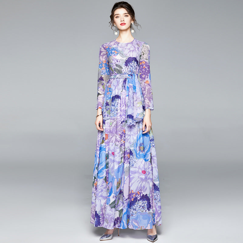 Long Sleeve Floral Chiffon Maxi Dress